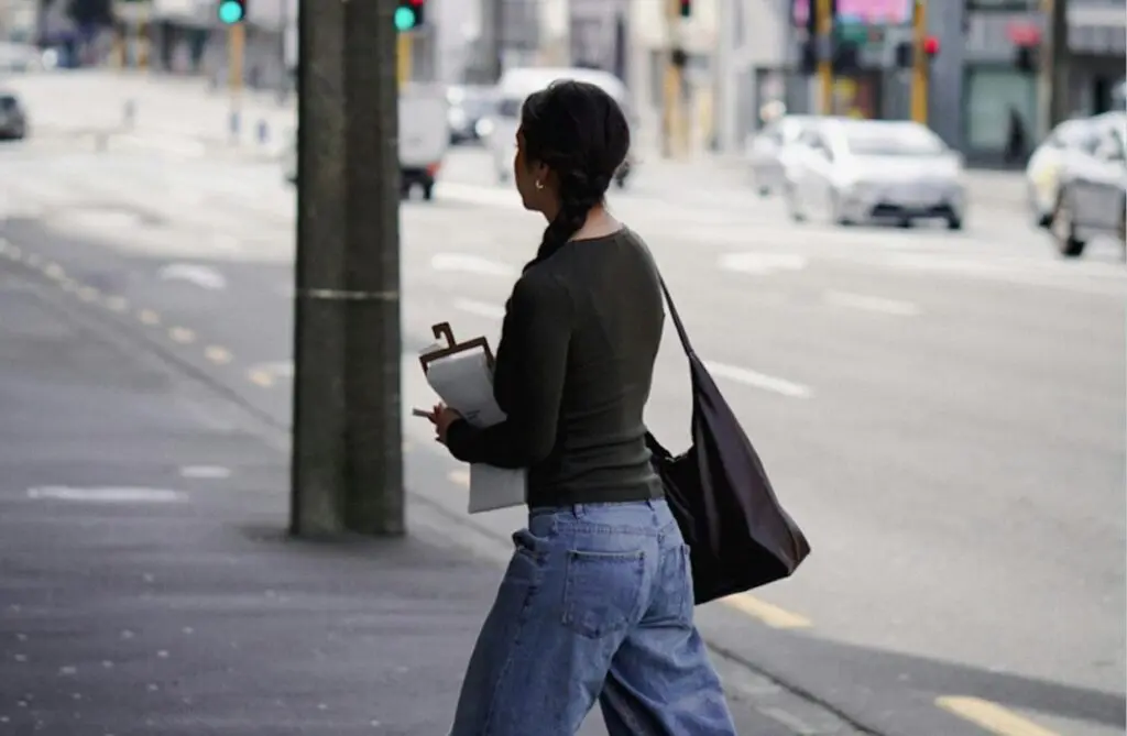 person walking in urban setting