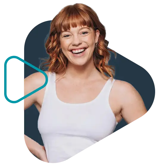 Red headed happy woman in triangle