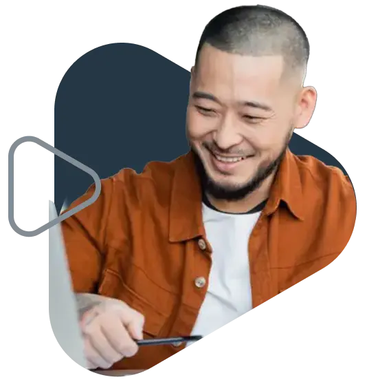 Man on laptop inside a triangle