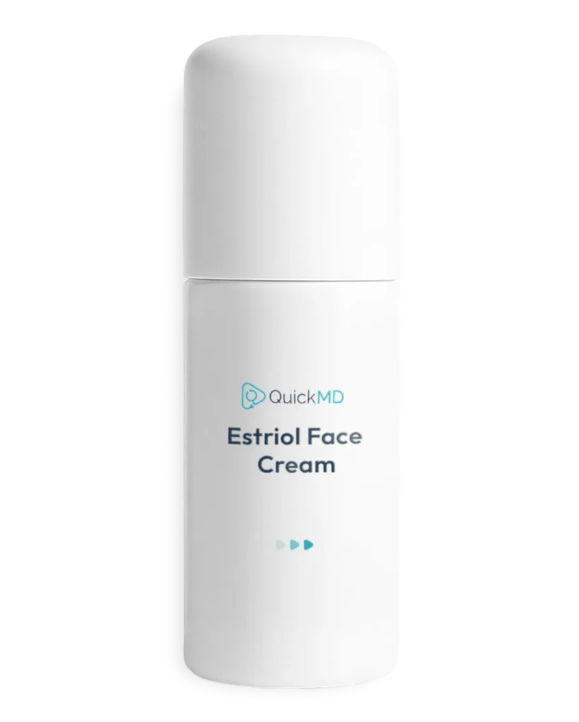 QuickMD Estriol Face Cream in a sleek white pump bottle for anti-aging skincare treatment