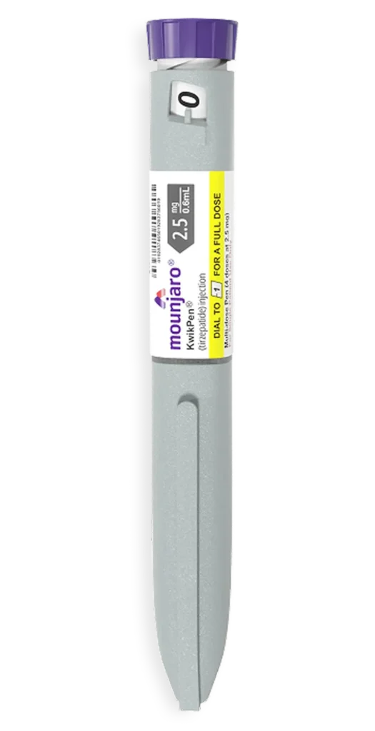 Mounjaro KwikPen (tirzepatide) injection 2.5 mg/0.6mL auto-injector pen with purple cap