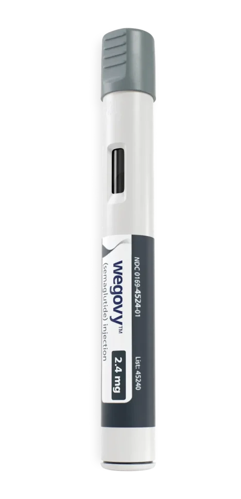 Wegovy (semaglutide) 2.4mg injectable pen for weight management on a white background