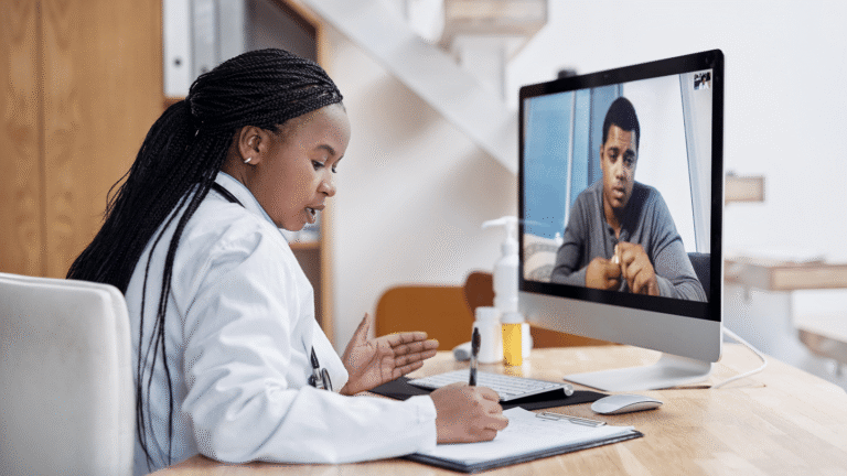 QuickMD doctor meeting with a patient to write a doctor's note via telehealth