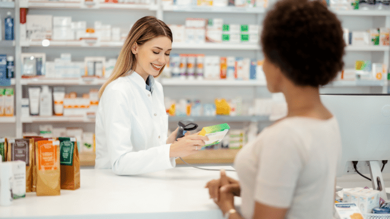 Pharmacist assisting a patient with semaglutide vs tirzepatide medication options