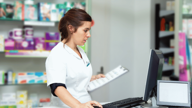 Pharmacist filling a prescription for compound Wegovy