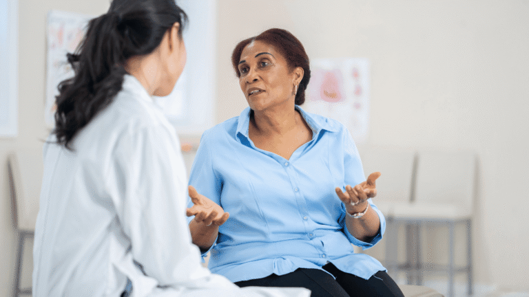 Woman asking her doctor what happens when she stops taking Mounjaro