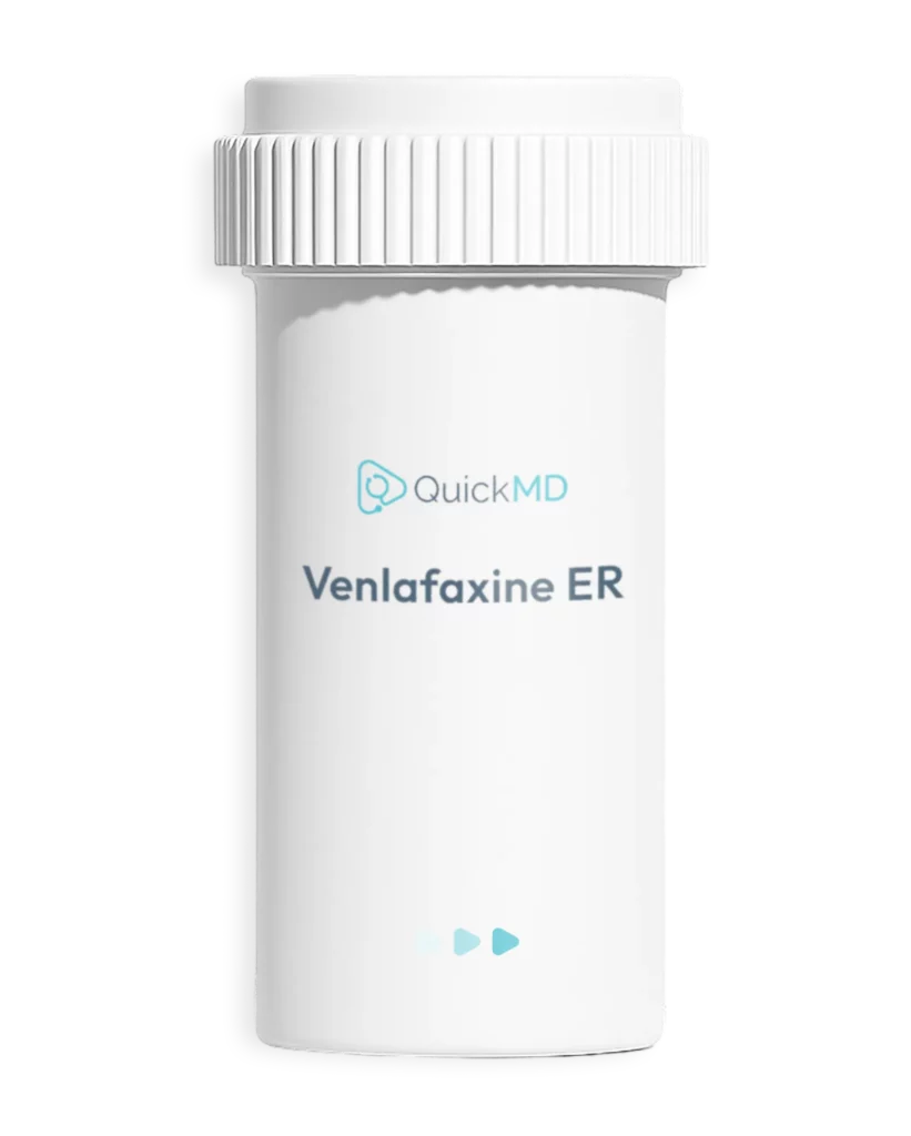 QuickMD Venlafaxine ER prescription medication bottle, an antidepressant SNRI used for depression and anxiety