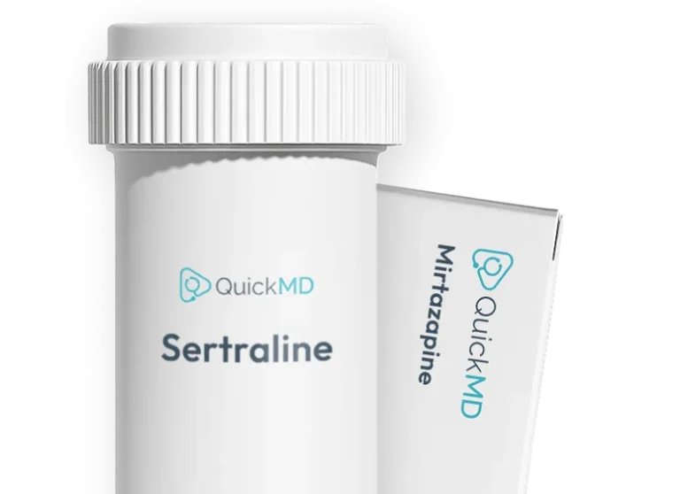 QuickMD Sertraline and Mirtazapine packaging for online mental health care