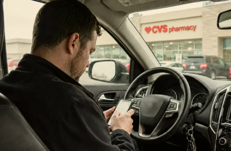 man-sitting-in-car-outside-cvs-pharmacy-using-smartphone-to-search-for-suboxone-availability-at-another-location