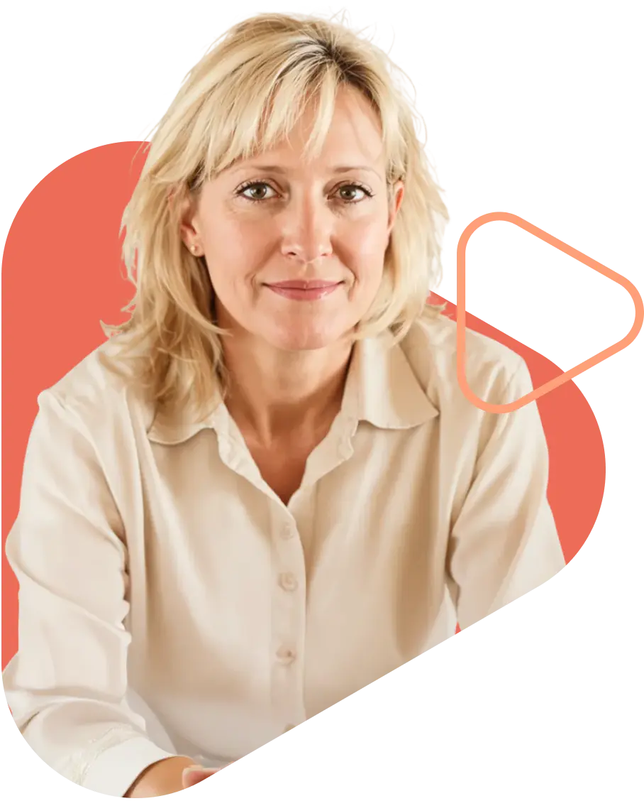 blonde woman inside orange triangle