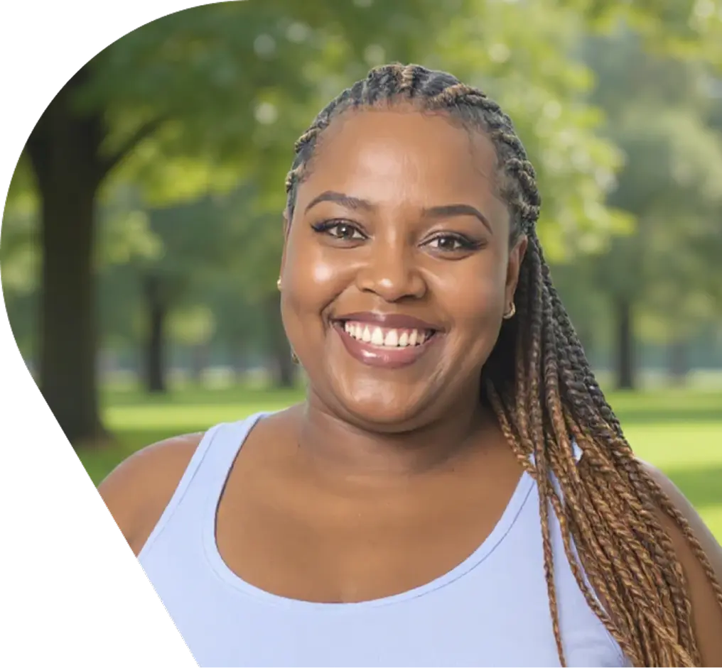 Woman with a purple shirt on