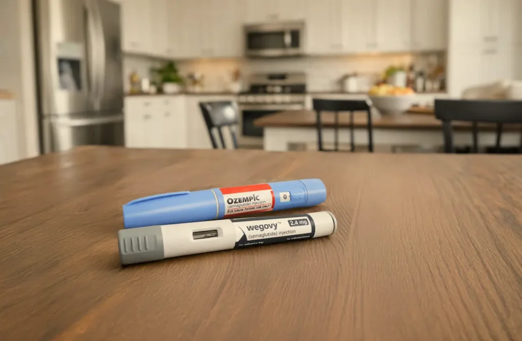 ozempic-pen-and-wegovy-pen-on-kitchen-counter
