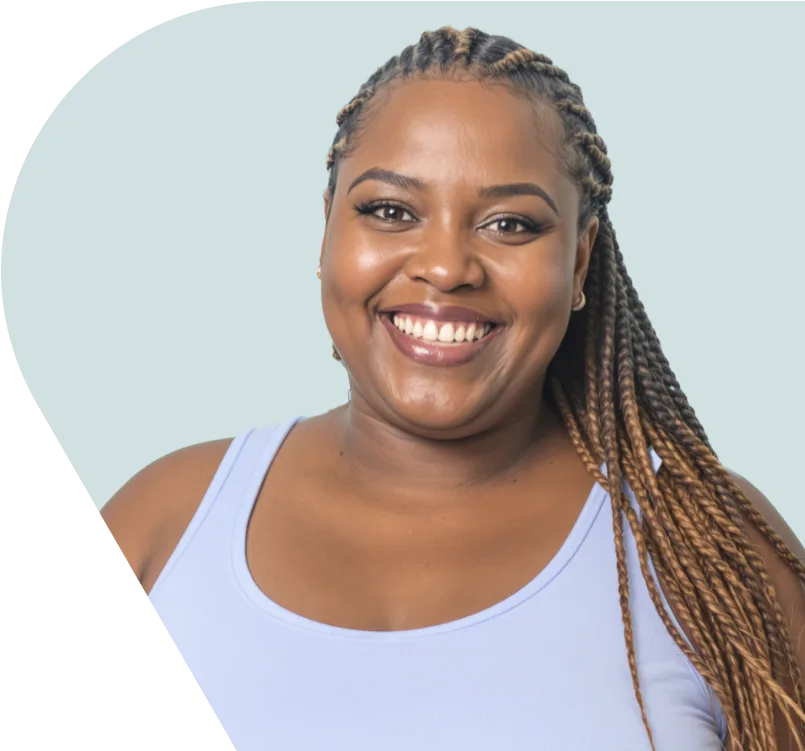 Woman with a purple shirt on